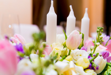 Wedding decoration with flowers and candles