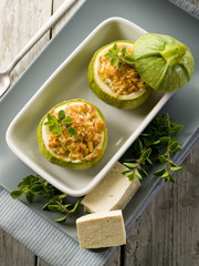 Zucchinis stuffed with tofu cheese, vegetarian food