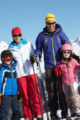 Family On Ski Holiday In Mountains