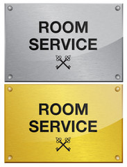 plaque en m&eacute;tal dor&eacute; bross&eacute; : room service