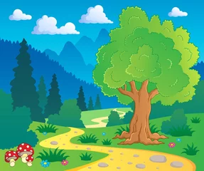 Photo sur Plexiglas Animaux de la forêt Paysage de forêt de dessin animé 8