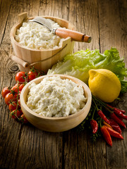 artisanal homemade ricotta with vegetables ingredients