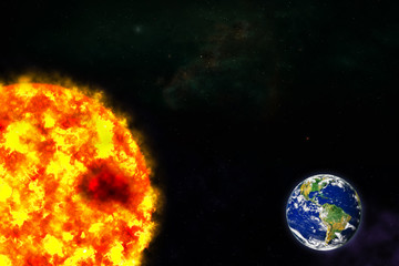 planet Earth and sun in galaxy space