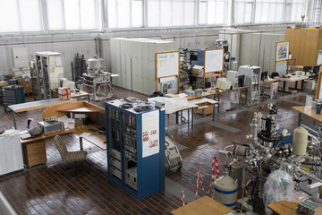 Interior of nuclear laboratory with electronic  devices - obrazy, fototapety, plakaty