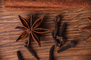 Closeup of cinnamon sticks and chocolate