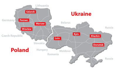 Naklejka premium Poland and Ukraine vector map