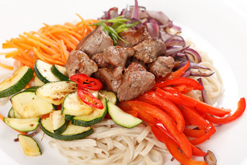 meat with vegetables and noodles