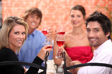 Friends eating in a restaurant
