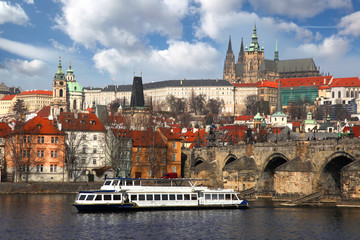 Prague Castle with Charles bridge in Czech Republic