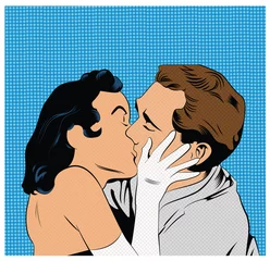 Wall murals Comics Stock Vector Illustration: Vintage kiss