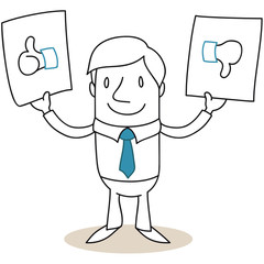 Geschäftsmann, Schilder, Daumen hoch/runter
