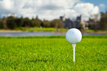 Golf ball on Irish idyllic course
