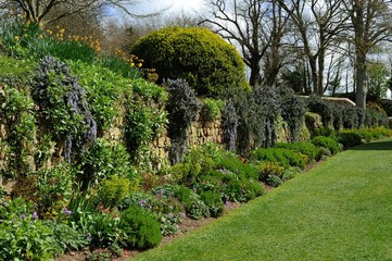 Beautiful mature English walled gardens in the spring.