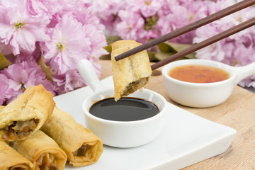 Spring Rolls - Fried duck spring rolls, soy & sweet chili sauce