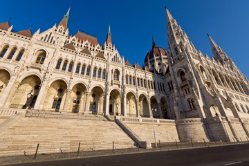 Naklejka premium Riverside of the hungarian Parliament in Budapest