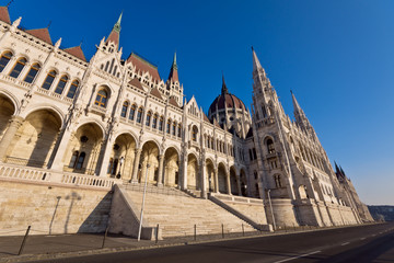Fototapeta premium Riverside of the hungarian Parliament in Budapest