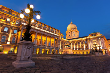 The Buda Castle in Budapest with a streetlight