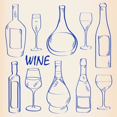Wine Bottles and Glasses Icon Set