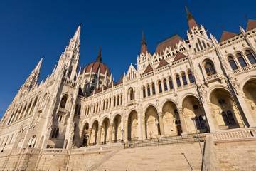 Fototapeta premium Riverside of the hungarian Parliament in Budapest