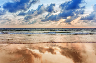 Tropical beach at sunset.
