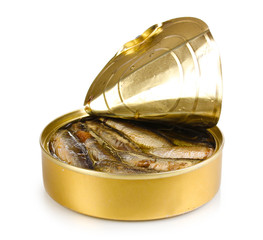 Open tin can isolated on white