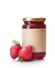 berry jam and strawberry isolated on white