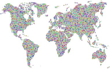 Fototapeta na wymiar Mapa świata w mozaiki kwadratów Harlequin