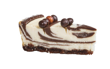 cheesecake with chocolate sauce.