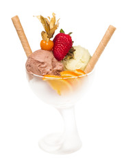 yogurt and chocolate ice cream in a bowl close up