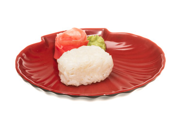 The boiled Chinese rice  on a white background