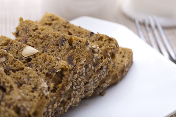 sliced banana and walnut cake