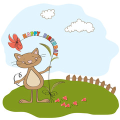 Obraz premium birthday card with funny cat
