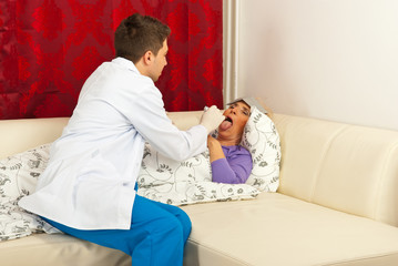 Doctor examine sore throat home