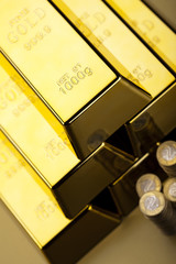 Coins and gold bars, Finance Concept