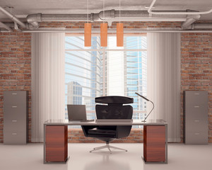 Office with a black chair