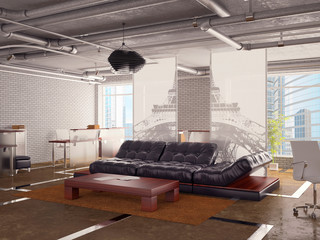 Office interior with sofa