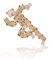 Running man made of boxes on white