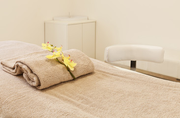 Interior of massage room in a spa salon