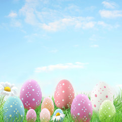 Painted easter eggs on grass