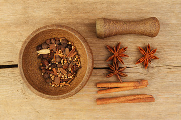 Spices on wood