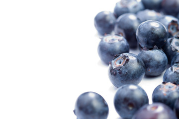 Organic blueberries on white
