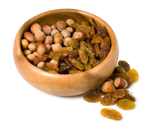 Delicious and healthy mixed raisins and hazel