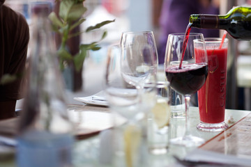 Pouring South African red wine, Cape Town, South Africa