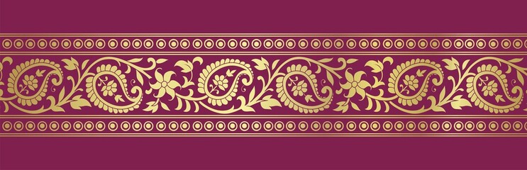 traditional paisley floral border, textile design, royal India