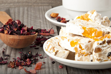 Oriental sweets and fruit tea