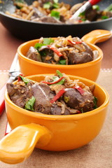 Chicken liver with onion and walnuts.