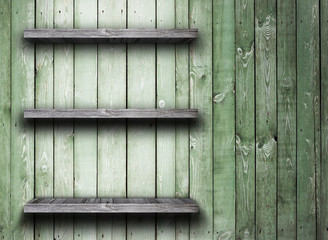 Old wood shelf on wooden wall