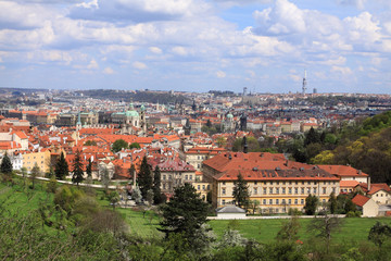 Fototapeta premium Spring Prague gothic Castle with green Nature, Czech Republic