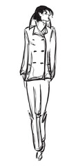 SKETCH. fashion girl. Hand-drawn fashion model