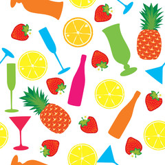 seamless pattern of cocktails, fruit,